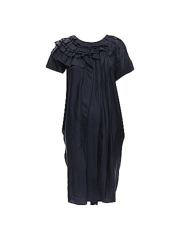 MARNI MARNI navy blue 100% silk ruffle neckline short sleeve silk dress IT38 XS (view 1)