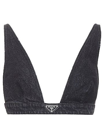 Prada PRADA 2022 dark grey denim black triangle logo plaque bralette crop top IT40 S (view 1)