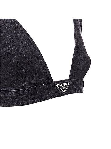 Prada PRADA 2022 dark grey denim black triangle logo plaque bralette crop top IT40 S (view 2)