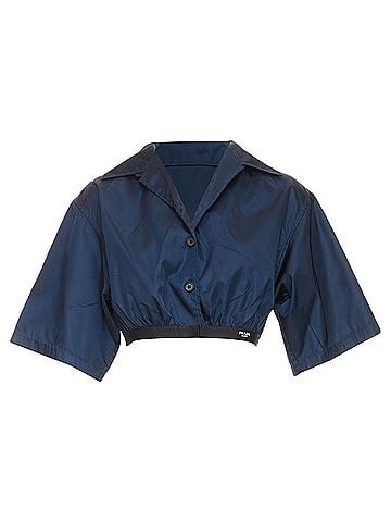 Prada PRADA 2022 Re-Nylon navy blue white logo cropped boxy shirt IT38 XS (view 1)