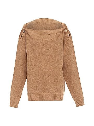 Burberry BURBERRY camel brown wool horn button bateau neck sweater L (view 1)