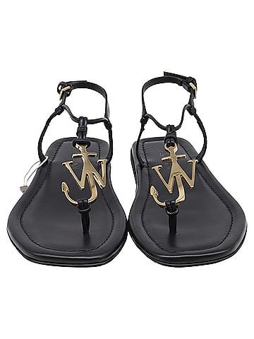 J.W. Anderson Jw Anderson Anchor-Logo Ankle Strap Flat Sandals in Black Leather (view 2)