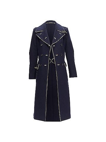 Prada rare PRADA 2004 Runway navy wool grommet leather longline officer coat IT36 XXS (view 1)