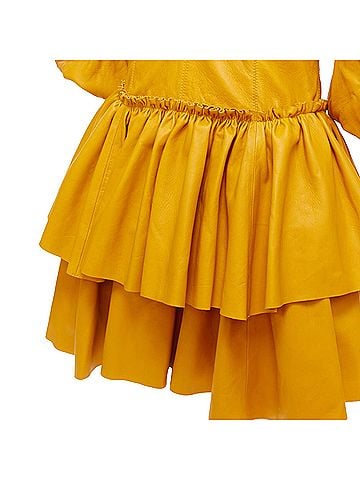 Aje. AJE 2019 Castellain mustard yellow leather puff sleeve tiered mini dress UK6 XS (view 2)