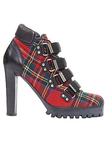 Dsquared2 DSQUARED2 red tartan wool punk buckle ankle booties EU36 (view 1)