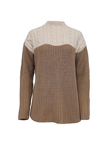 Sandro Sandro Cable Knit Sweater in Brown Wool  (view 1)