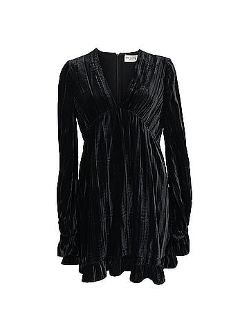 Saint Laurent Saint Laurent V-Neck Mini Dress in Black Velvet (view 1)