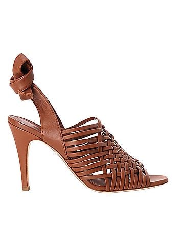 Loro Piana Loro Piana Kristin Woven Ankle-Tie Sandals in Brown Leather (view 1)