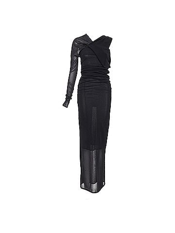 Saint Laurent SAINT LAURENT 2023 black viscose ruched one shoulder semi sheer dress XS (view 1)