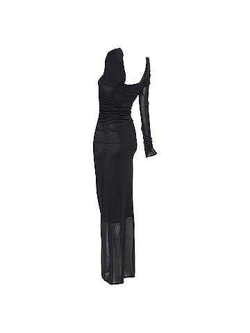Saint Laurent SAINT LAURENT 2023 black viscose ruched one shoulder semi sheer dress XS (view 2)