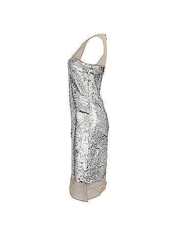 Michael Kors Michael Kors Bateau Neckline Knee-Length Dress in Silver Sequin (view 2)