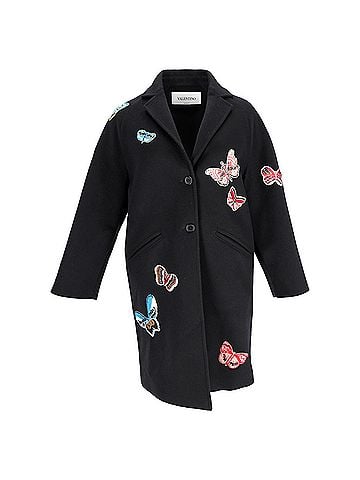 Mario Valentino Valentino Butterfly-Appliqué Coat in Black Wool (view 1)