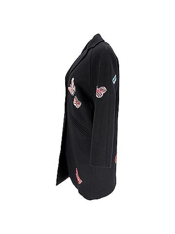 Mario Valentino Valentino Butterfly-Appliqué Coat in Black Wool (view 2)
