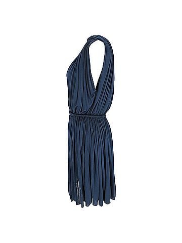 Lanvin  Lanvin V-Neck Gathered Mini Dress in Navy Blue Viscose (view 2)
