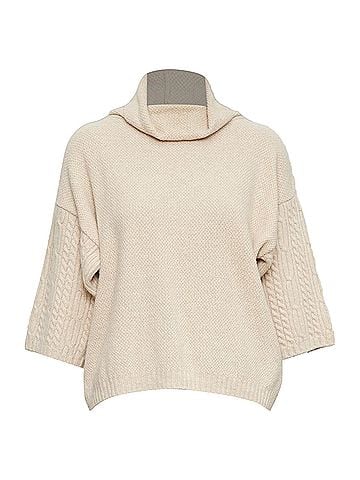 Max Mara MAX MARA beige virgin wool cashmere cable knit sleeve sweater S (view 1)
