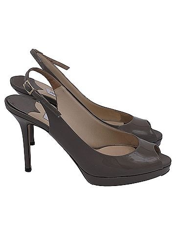 Jimmy Choo Jimmy Choo Peep Toe Platform Slingback Pumps in Beige Patent Leather (view 1)