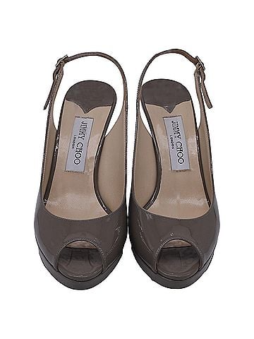 Jimmy Choo Jimmy Choo Peep Toe Platform Slingback Pumps in Beige Patent Leather (view 2)