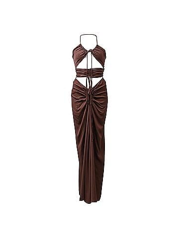 Christopher Esber Christopher Esber Cutout Halterneck Maxi Dress in Brown Viscose (view 1)