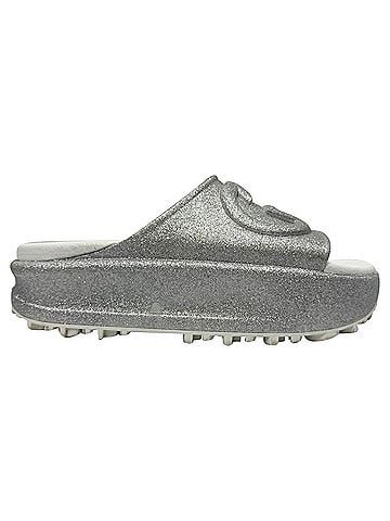 Gucci  Gucci GG Logo Glittered Slide Sandals in Silver Rubber (view 1)