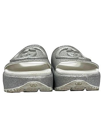 Gucci  Gucci GG Logo Glittered Slide Sandals in Silver Rubber (view 2)