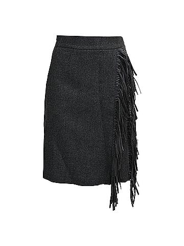 Brunello Cucinelli Brunello Cucinelli Wrap-Effect Fringed Skirt in Grey Wool (view 1)
