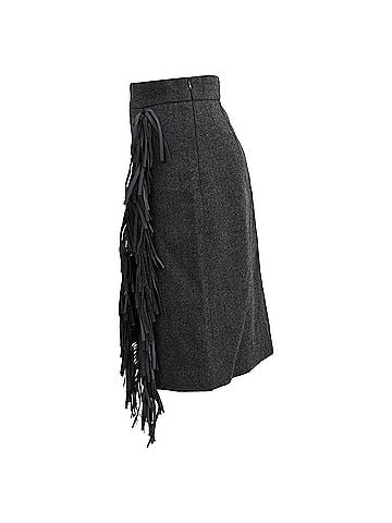 Brunello Cucinelli Brunello Cucinelli Wrap-Effect Fringed Skirt in Grey Wool (view 2)