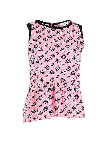 Sandro Sandro Paris Printed Peplum Top in Pink Polyester (view 1)