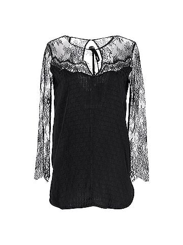 Sandro  Sandro Paris Lace Detail Blouse in Black Polyester (view 1)