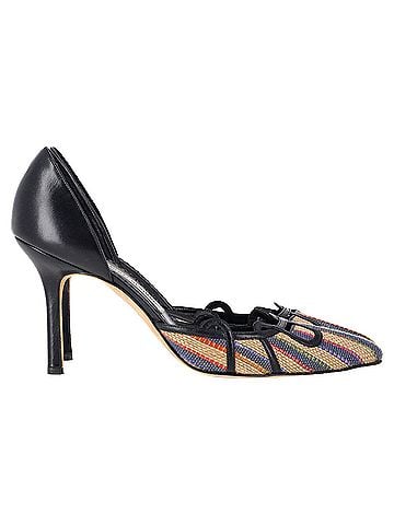 Manolo Blahnik  Manolo Blahnik Pointed Pumps in Multicolor Raffia (view 1)
