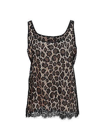Michael Kors  Michael Kors Lace-Detailed Tank Top in Black and Beige Polyester (view 1)