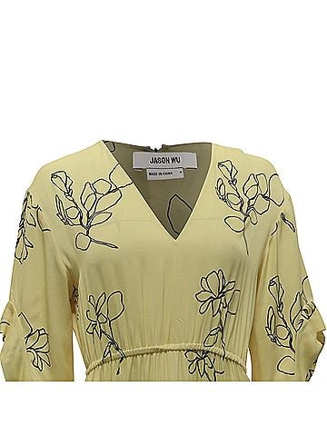 Jason Wu Jason Wu Floral-Print V-Neck Midi Dress in Pastel Yellow Viscose (view 2)