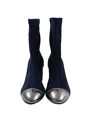 Stuart Weitzman  Stuart Weitzman Fernanda Cap-Toe Sock Ankle Boots in Navy Blue Suede (view 2)