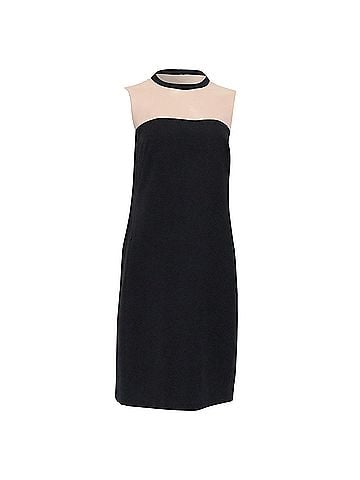 AKRIS Akris Punto Color-Blocked Mini Shift Dress in Black and Beige Wool (view 1)
