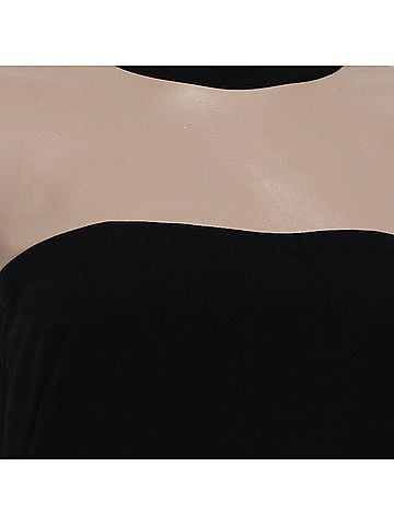 AKRIS Akris Punto Color-Blocked Mini Shift Dress in Black and Beige Wool (view 2)