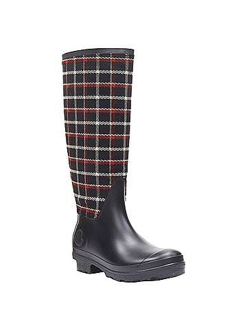 Moncler Moncler red black plaid check black rubber wellington rain boots (view 2)