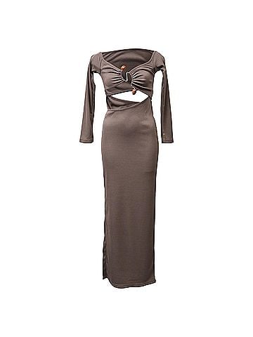 Christopher Esber Christopher Esber Distort Quartz Off-Shoulder Maxi Dress in Brown Polyester (view 1)