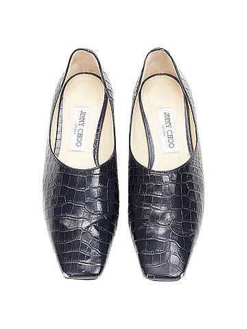 Jimmy Choo Jimmy Choo mock croc leather square toe JC charm flats (view 2)