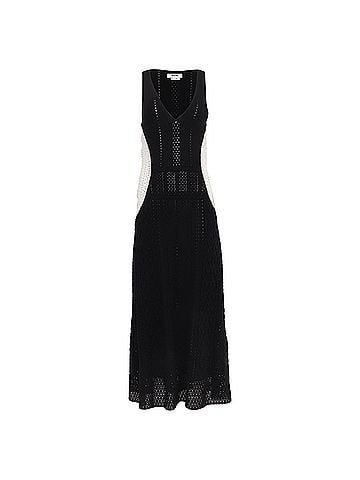 Jason Wu Jason Wu Sleeveless Color-Block Macrame Maxi Dress in Black and White Cotton (view 1)