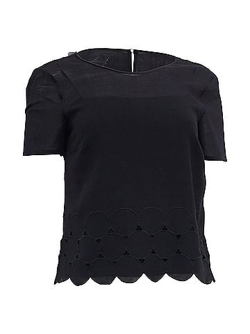AKRIS Akris Punto Lasercut Scalloped Blouse in Black Wool (view 1)