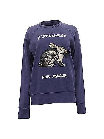 Gucci Gucci L'Aveugle Par Amour Hare Appliqué Sweater in Navy Blue Cotton (view 1)