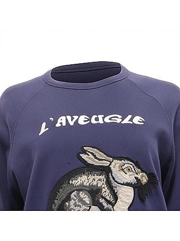 Gucci Gucci L'Aveugle Par Amour Hare Appliqué Sweater in Navy Blue Cotton (view 2)