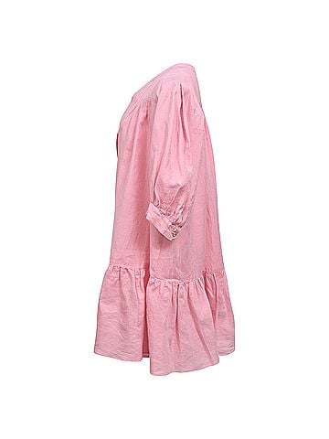 Sandro  Sandro Paris Buttoned Mini Flared Dress in Pink Linen (view 2)