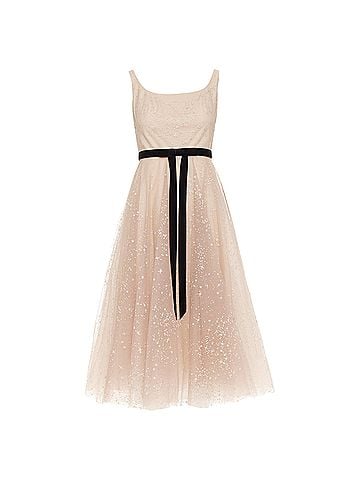 Marchesa MARCHESA NOTTE blush pink glitter tulle black velvet bow tea length gown US2 S (view 1)