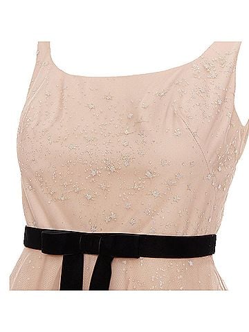 Marchesa MARCHESA NOTTE blush pink glitter tulle black velvet bow tea length gown US2 S (view 2)