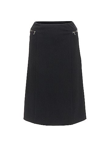 Prada PRADA Vintage black wool minimal linear leather trim zip pocket skirt IT38 XS (view 1)