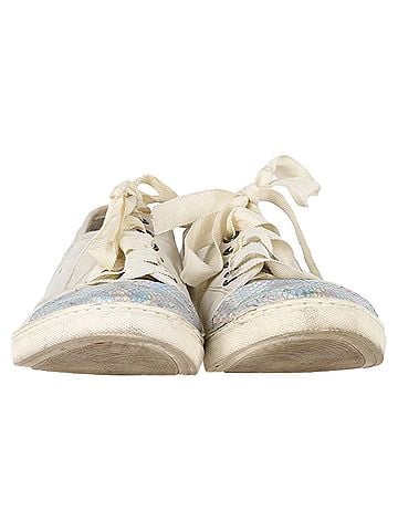 Lanvin  Lanvin Snakeskin-Effect Cap Toe Sneakers in White Leather (view 2)