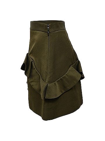 MSGM MSGM Ruffle Trim Mini Skirt in Green Cotton (view 2)