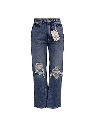 Khaite Khaite Ripped High-Rise Straight-Leg Jeans in Blue Cotton Denim (view 1)