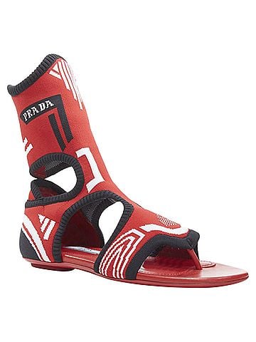 Prada Prada red black white stretch sock knit thong flat sandals (view 2)