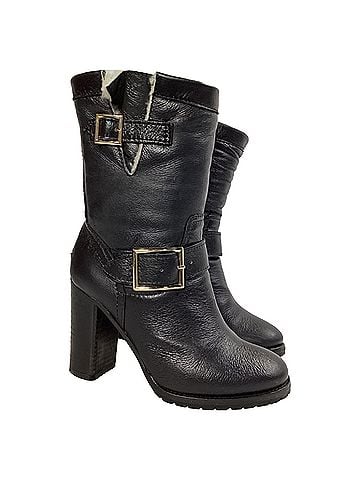 Jimmy Choo  Jimmy Choo Dart Shear-Lined Biker Boots in Black Leather (view 1)